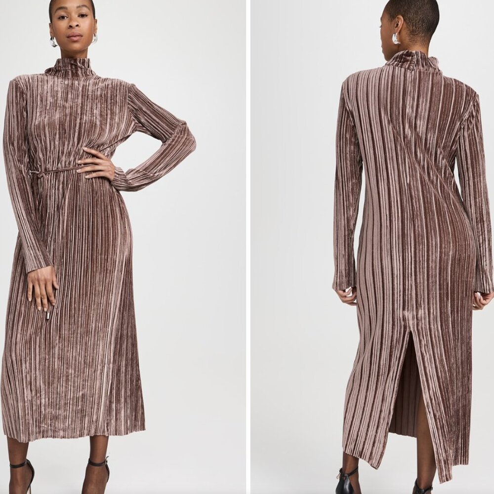 NEW NWT Sabina Musayev Lattice Dress Lattice Dress S Brown Velvet Ribbed Long